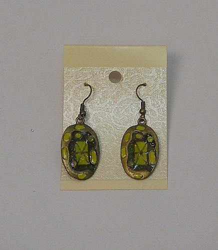Earrings Women Yellow Oval Drop Dangle Rhinestones Gold Tones Hook Fasteners