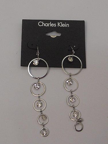 Women Earrings Rhinestones Drop Dangle Silver Tones Hook Fasteners FASHION CHARL