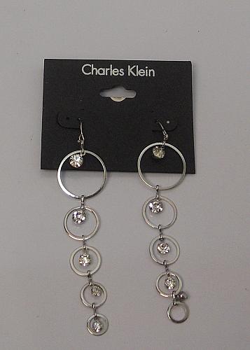 Women Earrings Rhinestones Drop Dangle Silver Tones Hook Fasteners FASHION CHARL
