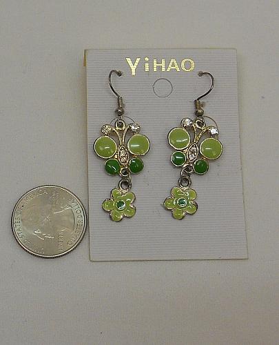Women Green Butterfly Earrings Drop Dangle Rhinestones Hook Fasteners FASHION