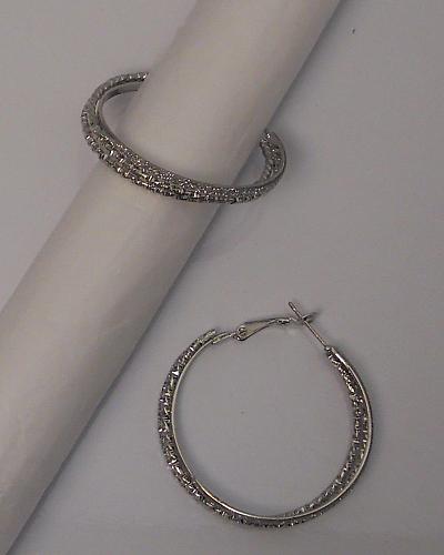 Women Glitter Hoop Earrings Fashion Silver Tones Leverback Fasteners FASHION EAR