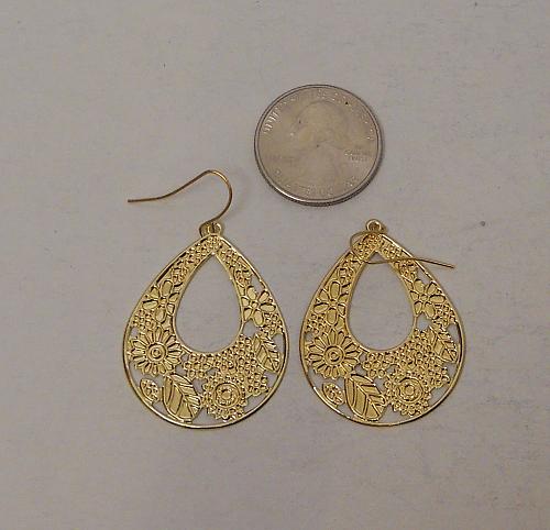 Earrings Floral Print Women Fashion Drop Dangle Teardrops Gold Tones SANFU Hook