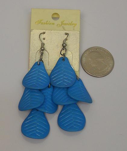 Earrings Women Blue Leaf Drop Dangle Silver Tones Hook Fasteners FASHION JEWELRY