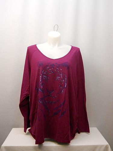 Womens Knit Top PLUS SIZE 5X Berry Glitter Foil Animal V-Neck Long Sleeves JMS