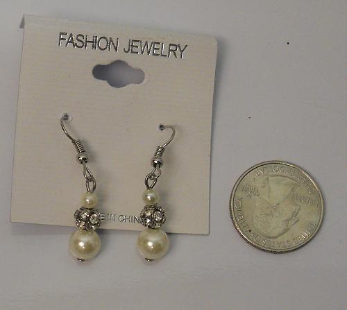 Women Beaded Earrings Rhinestones Drop Dangle Silver Tones Hook Fasteners FASHIO