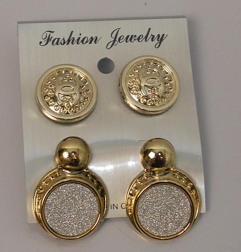 Women 2 Pair Huggie Earrings Glitter Gold Tones Push Back Fasteners FASHION JEWE