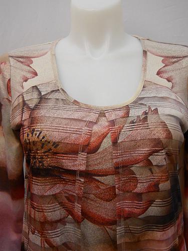 Knit Top Womens SIZE L Sheer Overlay Scoop Neck Floral LIVE AND LET LIVE