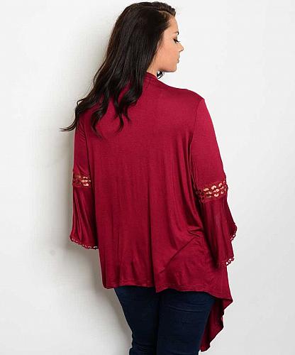 Womens Wrap Swing Cardigan PLUS SIZE 1X Solid Red Bell Sleeves Asymmetrical Hem