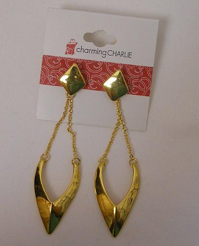 Women Earrings Gold Tones CHARMING CHARLIE Fashion Drop Dangle Push Back