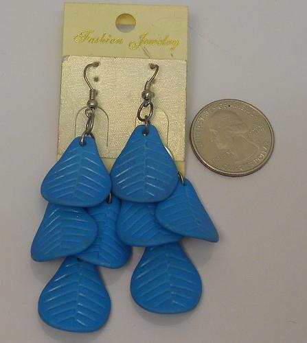 Earrings Women Blue Leaf Drop Dangle Silver Tones Hook Fasteners FASHION JEWELRY