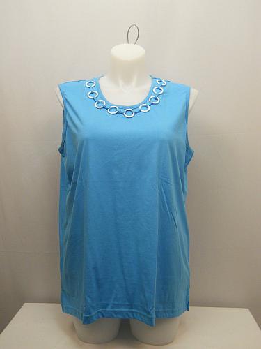 Women Knit Top PLUS SIZE 2X BOCA BAY Solid Blue Scoop Neck Sleeveless Neck Trim