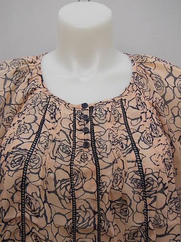 Tunic Top Womens PLUS SIZE 1XL SUPER B Sheer Pink Navy Floral Batwing Sleeves