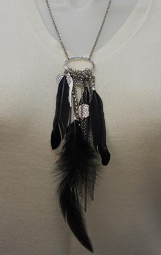 Women Fashion Necklace Chains Black Feathers Lever Fasteners CHINA CREATIONS