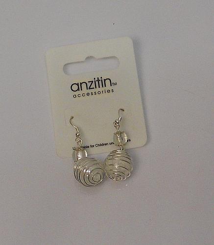 Women Wired Ball Earrings Drop Dangle Silver Tones Hook Fasteners ANZITIN ACCESS