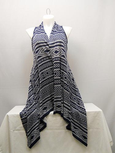 Vest Wrap Scarf Womens SIZE XL COMO VINTAGE Navy Geometric Asymmetrical Hem