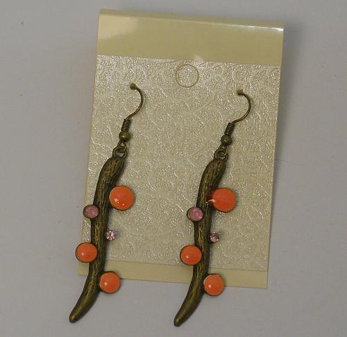 Women Earrings Drop Dangle Pink Rhinestones Brassy Gold Tones Hook Fasteners