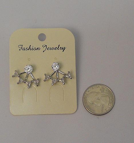 Women Rhinestone Earrings Huggie Silver Tones Fashion Push Back Fasteners