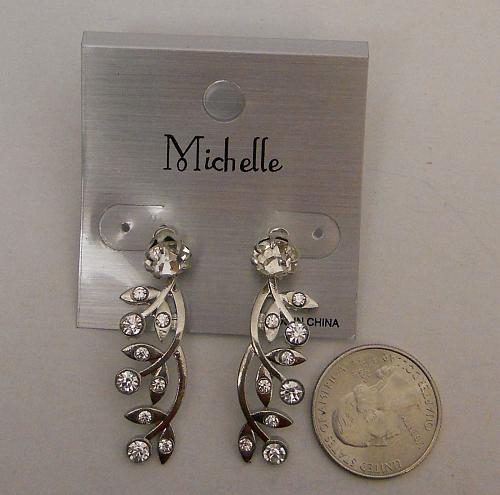 Women Earrings Fashion Drop Dangle Silver Tones Rhinestone Vine MICHELLE Push Ba