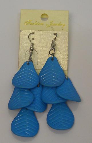Earrings Women Blue Leaf Drop Dangle Silver Tones Hook Fasteners FASHION JEWELRY