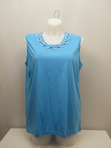 Women Knit Top PLUS SIZE 2X BOCA BAY Solid Blue Scoop Neck Sleeveless Neck Trim