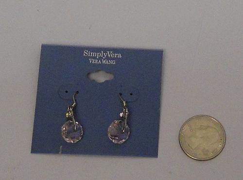 Earrings Women VERA WANG Lilac Bead Rhinestones Drop Dangle Silver Tones Hook Fa