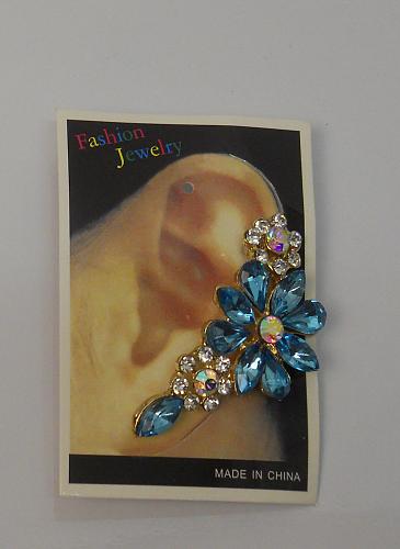 Women Climbers Earrings Blue Rhinestones Gold Tones Push Back FASHION JEWELRY