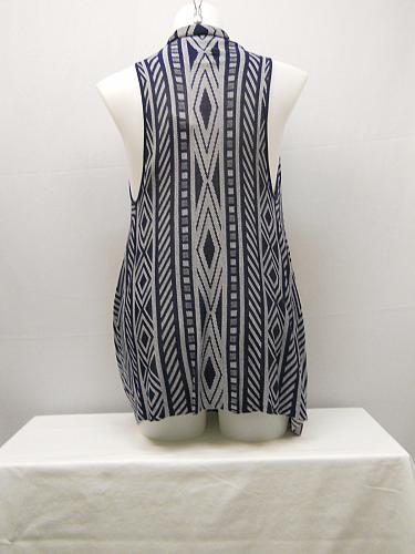 Vest Wrap Scarf Womens SIZE XL COMO VINTAGE Navy Geometric Asymmetrical Hem