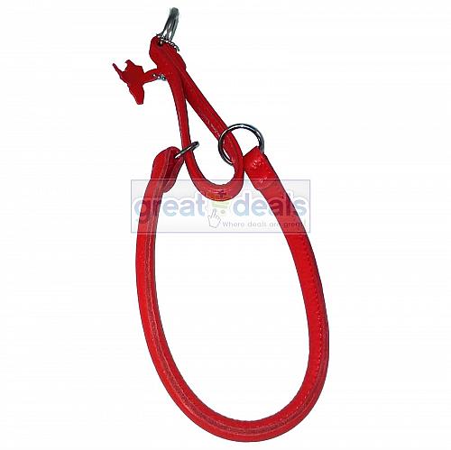 Vera pelle Rotondo Martingala Cane Collare Soffocamento extra Large XL Rosso