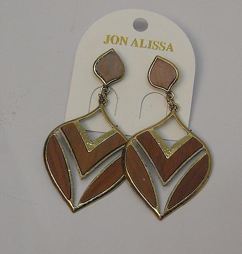 Women Earrings Drop Dangle Brown Gold Tones Push Back Fasteners JON ALISSA