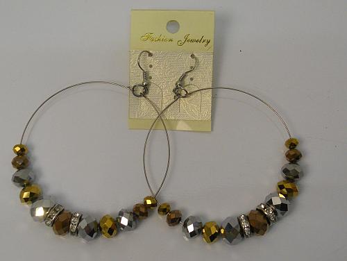 Women Beaded Hoop Earrings Drop Dangle Rhinestones Silver Tones Hook Fasteners