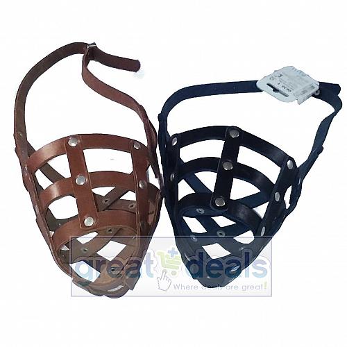 Regolabile Cuoio Museruola Grande Razza Cane Anti-morso Nero o Brown da Collare