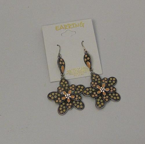 Women Earrings Beaded Flowers Drop Dangle Silver Tones Hook Fasteners FASHION