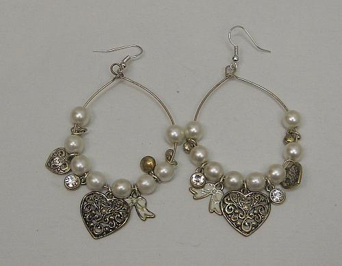 Silver Hearts Women Earrings Rhinestones Beads Fashion Drop Dangle FASHION JEWEL