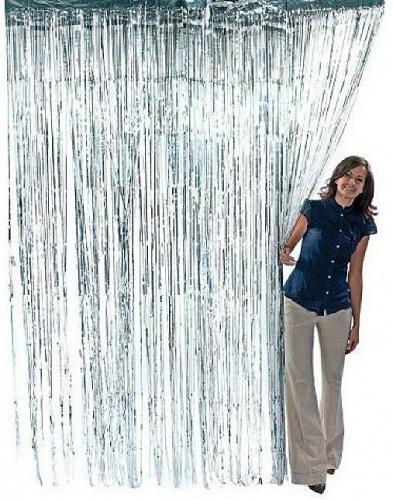 (2) Argento Metallizzato Frange Tendine Festa Lamina Decorazione Camera Porta