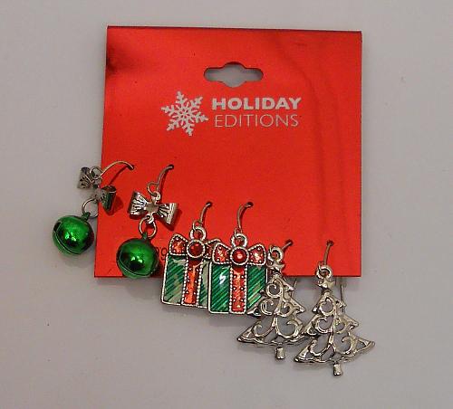 Women Earrings 3 Pair CHRISTMAS BELLS GIFTS TREES Drop Dangle Hook Fasteners