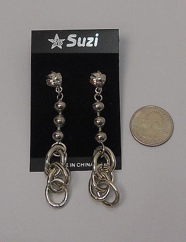 Women Beaded Chain Earrings Drop Dangle Silver Tones Push Back Fasteners SUZI