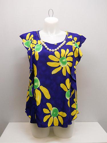 Womens Top Blue Floral SIZE 2XL Waterfall Cap Sleeves Necklace VIVA YOU