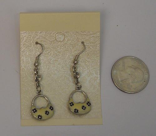 Women Purse Earrings Rhinestones Drop Dangle Silver Tones Hook Fasteners unbrand