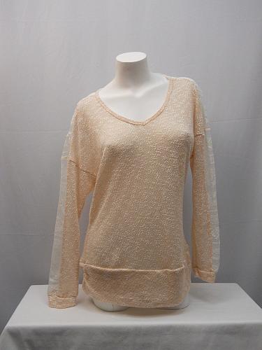 Womens Knit Tunic Top SIZE XL Blush Lace Long Sleeves Pullover