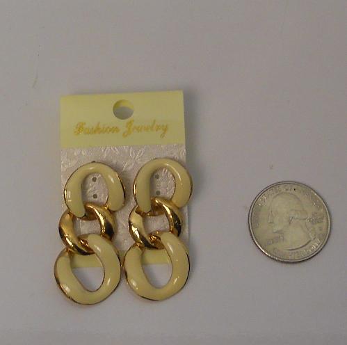Chain Earrings Women Cream Drop Dangle Gold Tones Push Back Fasteners FASHION