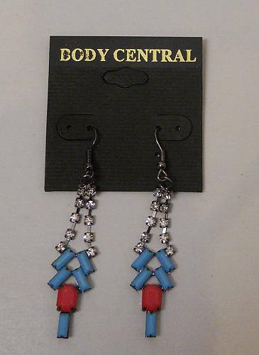 Earrings Women Fashion Drop Dangle Blue Red Rhinestones BODY CENTRAL Hook Fasten