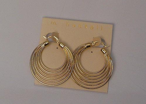 Women 6 Ring Hoop Earrings Leverback Fasteners Gold Tones FASHION M HASKELL