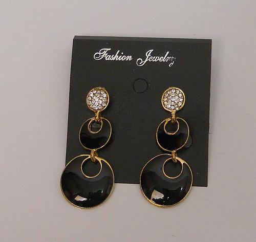 Women Earrings Black Gold Tones Fashion Drop Dangle Rhinestones Push Back FASHIO