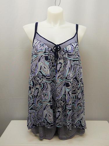 Women 2 Piece Boxer Pajama Set PLUS SIZE 2X Blue Paisley Sleeveless Top Shorts