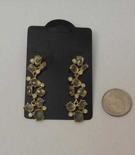 Women Drop Dangle Fashion Earrings Rhinestones Gold Tones Push Back Fasterners