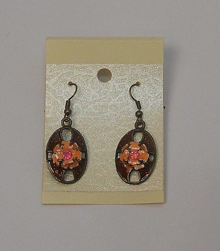 Oval Flower Earrings Women Drop Dangle Rhinestones Gold Tones Hook Fasteners