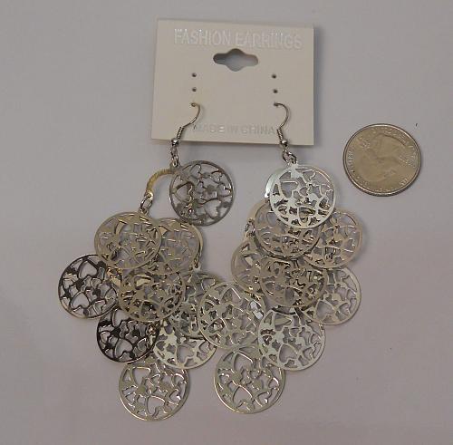 Women Round Tiered Earrings Drop Dangle Silver Tones Hook Fasteners FASHION EARR