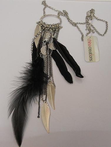 Women Fashion Necklace Chains Black Feathers Lever Fasteners CHINA CREATIONS