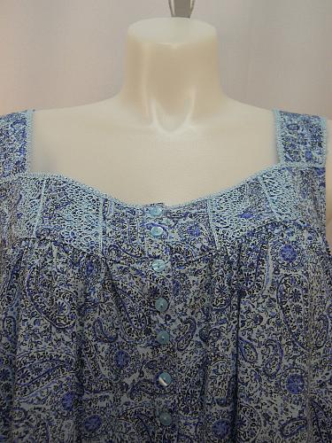 Women Night Gown Blue Paisley Print PLUS SIZE 3X Button V Neck Sleeveless