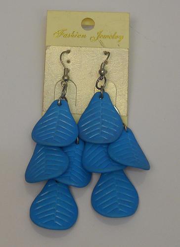 Earrings Women Blue Leaf Drop Dangle Silver Tones Hook Fasteners FASHION JEWELRY